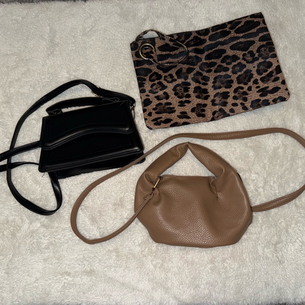 SHEIN Black, Brown, and Leopard Crossbody Bag Trio